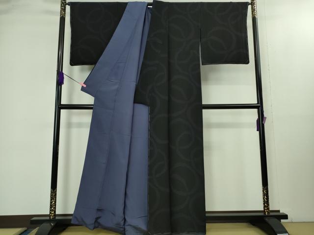 平和屋着物●極上　小紋　輪繋ぎ　黒地　逸品　未使用　DZAB2152kh6_2