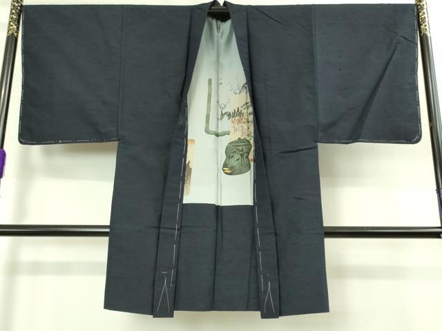 平和屋着物■極上　男性　紬　アンサンブル　長襦袢(袷)・長羽織セット　色無地　濃い藍鉄色　逸品　未使用　DZAB2166kh6 平和屋着物□極上 男性 紬 アンサンブル 長襦袢(袷)・長羽織セット 色