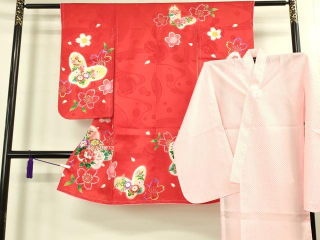 平和屋本店[]極上　七五三　女の子　3歳　祝着・襦袢セット　花蝶毬文　暈し染め　金彩　逸品　新品　DZAB2182kh6