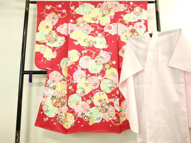 平和屋本店[]極上　七五三　女の子　7歳　祝着・襦袢セット　駒刺繍　雪輪花毬文　金彩　逸品　新品　DZAB2184kh6