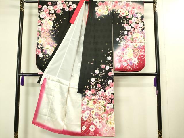 平和屋本店[]極上　七五三　女の子　7歳　祝着・襦袢セット　花毬文　黒地　暈し染め　金彩　逸品　新品　DZAB2186kh6_2