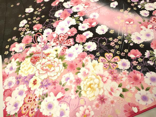 平和屋本店[]極上　七五三　女の子　7歳　祝着・襦袢セット　花毬文　黒地　暈し染め　金彩　逸品　新品　DZAB2186kh6_3