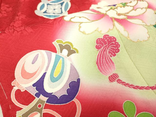 平和屋本店[]極上　七五三　女の子　7歳　祝着・襦袢セット　宝尽くし　花鈴　暈し染め　金彩　逸品　新品　DZAB2187kh6_4