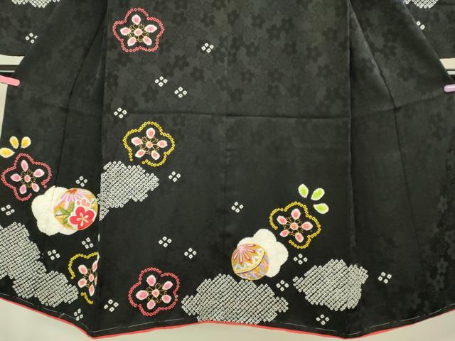 平和屋本店[]極上　七五三　女の子　7歳　祝着・襦袢セット　駒刺繍　絞り　花毬文　黒地　金彩　逸品　新品　DZAB2188kh6_3