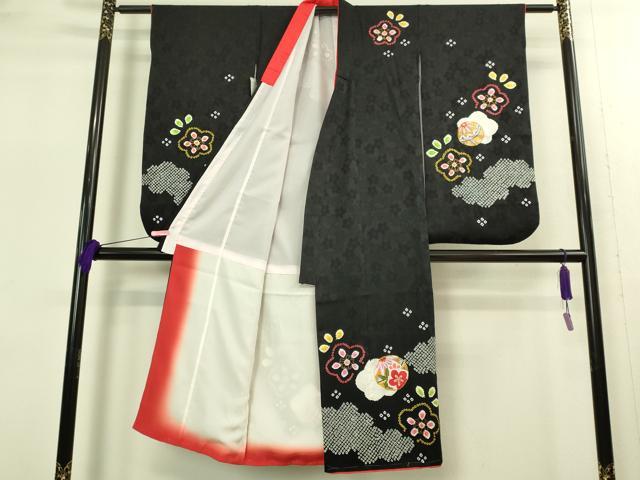 平和屋本店[]極上　七五三　女の子　7歳　祝着・襦袢セット　駒刺繍　絞り　花毬文　黒地　金彩　逸品　新品　DZAB2188kh6_1