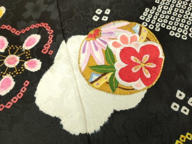 平和屋本店[]極上　七五三　女の子　7歳　祝着・襦袢セット　駒刺繍　絞り　花毬文　黒地　金彩　逸品　新品　DZAB2188kh6_4
