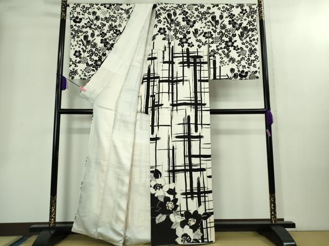 平和屋本店●極上　訪問着　オマージュ　草花文　白×黒　金彩　逸品　DZAB2205kh6_1