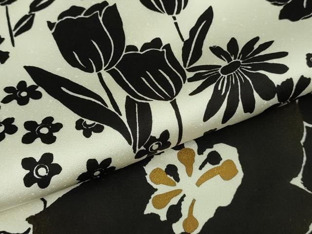 平和屋本店●極上　訪問着　オマージュ　草花文　白×黒　金彩　逸品　DZAB2205kh6_6