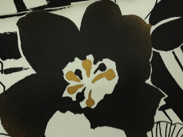 平和屋本店●極上　訪問着　オマージュ　草花文　白×黒　金彩　逸品　DZAB2205kh6_7