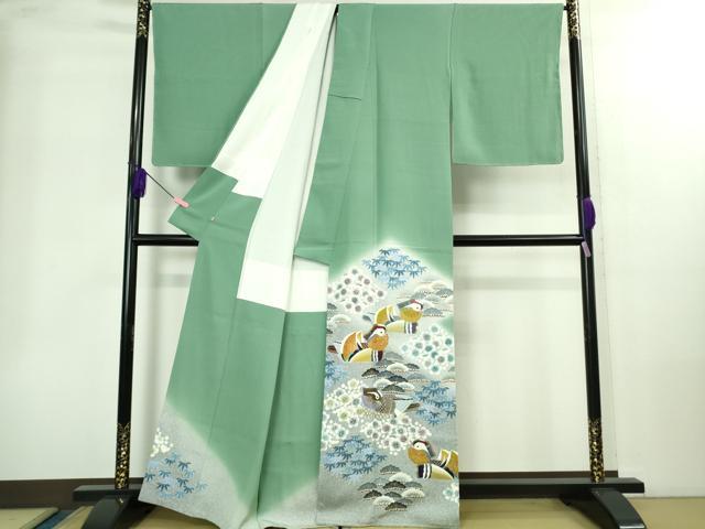 平和屋本店○極上 人間国宝・羽田登喜男 色留袖 鴛鴦7羽 薄青色地 暈し