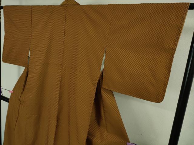 平和屋本店●極上　山下八百子　本場黄八丈　市松綾織　紬　逸品　未使用　DZAB2241kh6_3