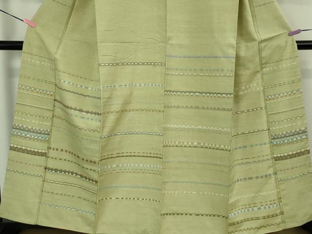 平和屋本店●超希少　人間国宝　重要無形文化財保持者　佐々木苑子　訪問着　紬　横段文　裏葉柳色地　逸品　DZAB2273kh6