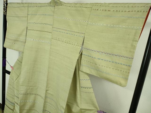 平和屋本店●超希少　人間国宝　重要無形文化財保持者　佐々木苑子　訪問着　紬　横段文　裏葉柳色地　逸品　DZAB2273kh6