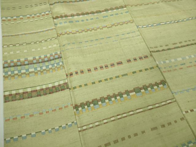 平和屋本店●超希少　人間国宝　重要無形文化財保持者　佐々木苑子　訪問着　紬　横段文　裏葉柳色地　逸品　DZAB2273kh6