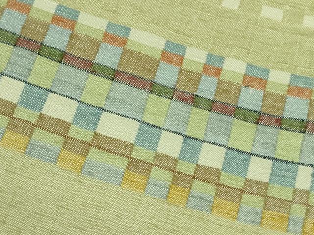 平和屋本店●超希少　人間国宝　重要無形文化財保持者　佐々木苑子　訪問着　紬　横段文　裏葉柳色地　逸品　DZAB2273kh6