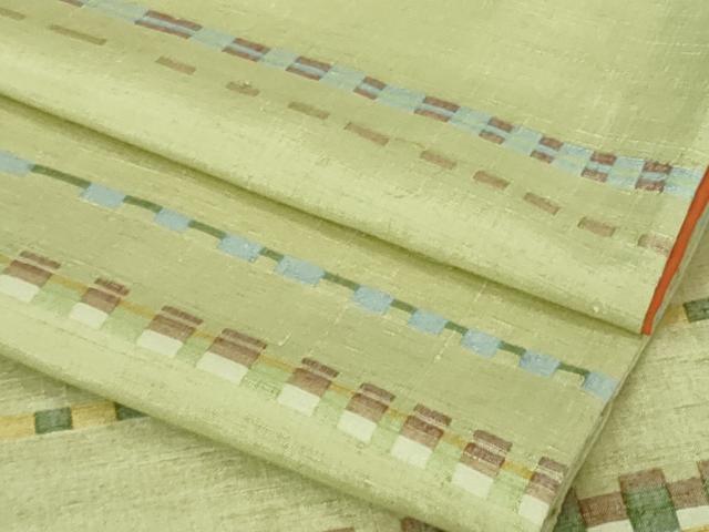 平和屋本店●超希少　人間国宝　重要無形文化財保持者　佐々木苑子　訪問着　紬　横段文　裏葉柳色地　逸品　DZAB2273kh6