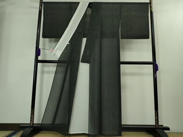 平和屋本店＊極上　夏物　本塩沢　夏塩沢　ほし乃駒　縞　織元星野　黒地　証紙付き　逸品　DZAB2276kh6_1
