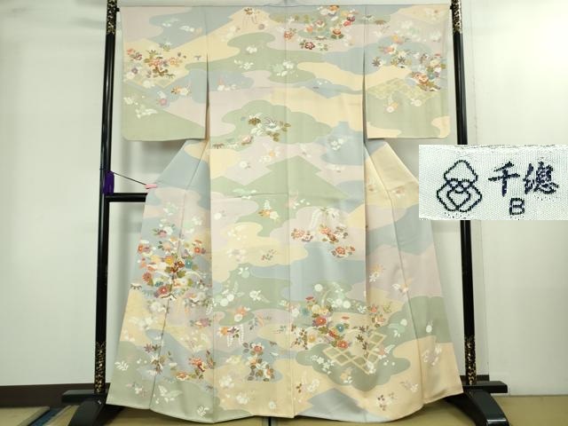 平和屋本店●極上　創業460年・千總　訪問着　駒刺繍　吉祥花文　金彩　逸品　DZAB2292kh6