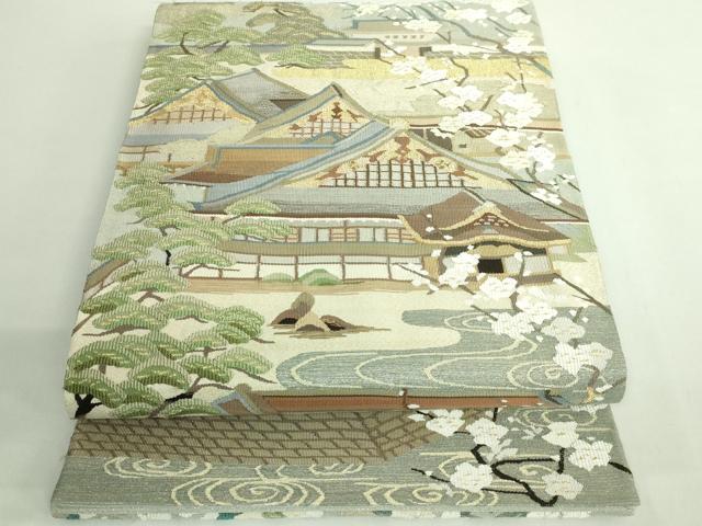 平和屋着物●極上　爪掻き本綴れ　太鼓柄袋帯　名所風景文　金糸　逸品　DZAB2323kh6