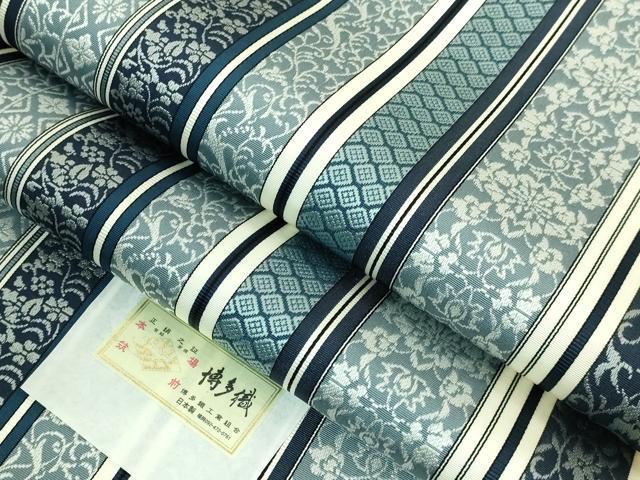 平和屋本店○極上 本場筑前博多織 全通柄袋帯 唐草間道 証紙・反端付き 