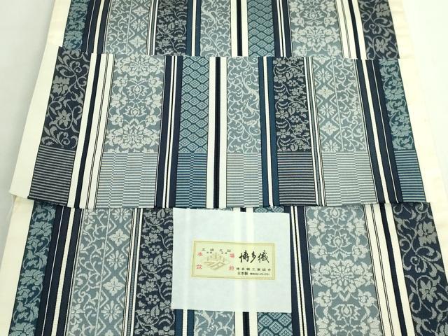 平和屋本店○極上 本場筑前博多織 全通柄袋帯 唐草間道 証紙・反端付き 