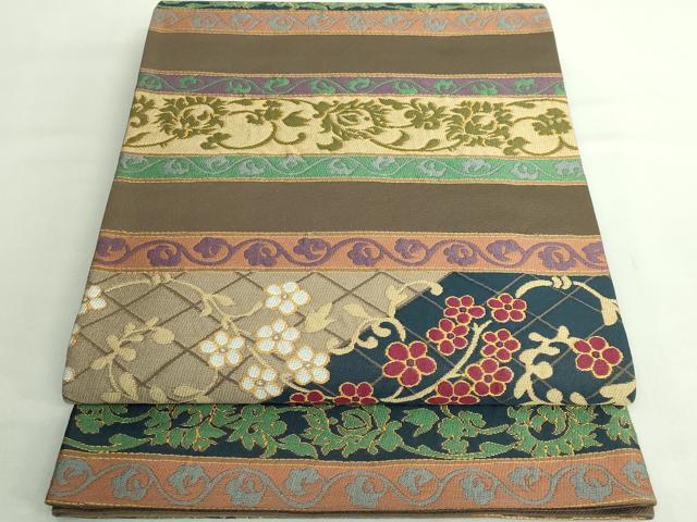 平和屋着物●極上　西陣　白綾苑大庭　六通柄袋帯　花唐草　逸品　DZAB2367kh6