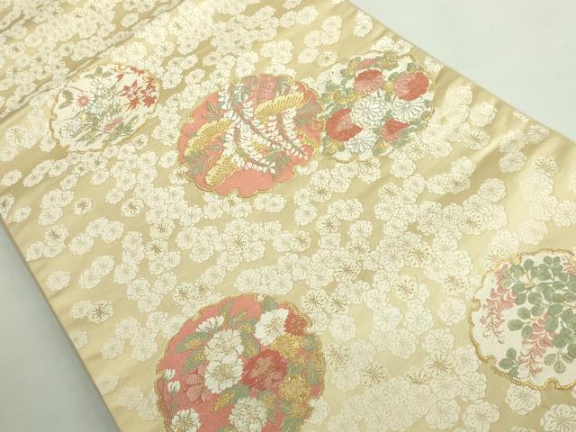 平和屋着物●極上　西陣の名門　加納幸謹製　六通柄袋帯　唐織　雪輪花文　金銀糸　逸品　DZAB2370kh6_1