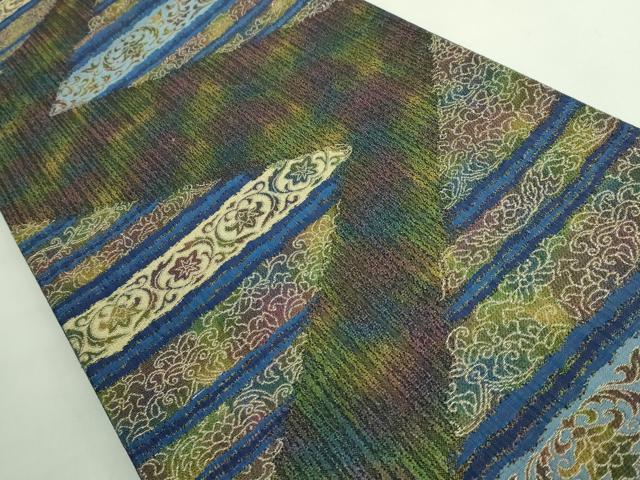 平和屋着物●極上　藍工房　六通柄袋帯　天然藍染　横段花文　銀糸　逸品　DZAB2382kh6_1
