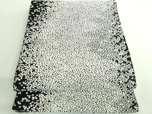 平和屋着物●極上　六通柄袋帯　唐織　舞桜　黒地　銀糸　逸品　DZAB2398kh6
