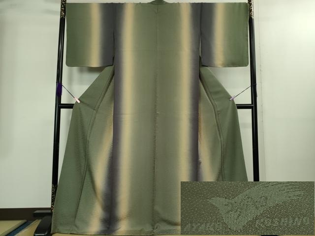 平和屋着物●極上　ファッションデザイナー　コシノアヤコ　お召　鳳凰笹地紋　暈し染め　ロング丈　逸品　未使用　DZAB2404kh6