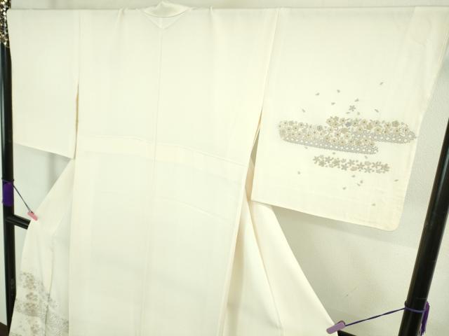 平和屋本店●極上　訪問着　総刺繍　霞花文　象牙色地　金糸　逸品　DZAB2469kh6