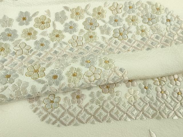 平和屋本店●極上　訪問着　総刺繍　霞花文　象牙色地　金糸　逸品　DZAB2469kh6