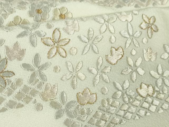 平和屋本店●極上　訪問着　総刺繍　霞花文　象牙色地　金糸　逸品　DZAB2469kh6