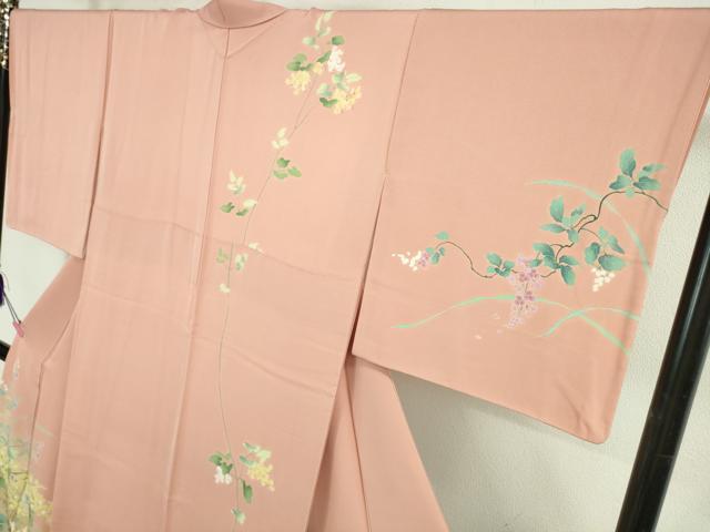 平和屋着物●極上　訪問着　友禅　四季花文　珊瑚色地　暈し染め　金彩　逸品　DZAB2527kh6 平和屋着物○極上 訪問着 友禅 四季花文 珊瑚色地 暈し染め 金彩 逸品