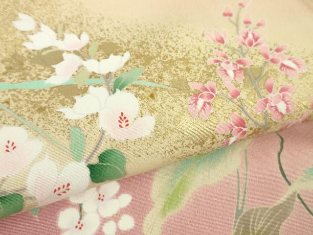 平和屋着物○極上 訪問着 友禅 四季花文 珊瑚色地 暈し染め 金彩 逸品