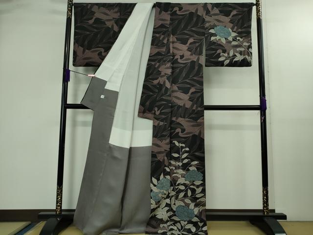 平和屋本店●極上　染色作家　斉藤三才　訪問着　飛鶴枝花文　黒地　逸品　DZAB2561kh6 平和屋本店○極上 染色作家 斉藤三才 訪問着 飛鶴枝花文 黒地 逸品