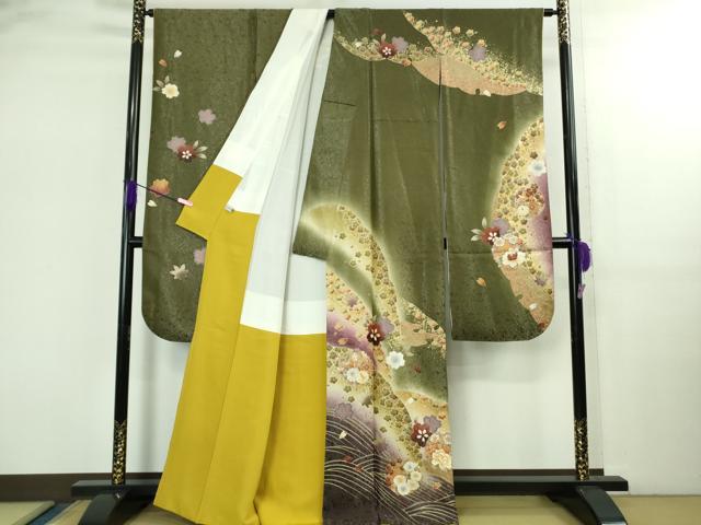 平和屋着物●極上　振袖　雪輪花山文　暈し染め　金彩　銀通し地　逸品　DZAB2577kh6_1