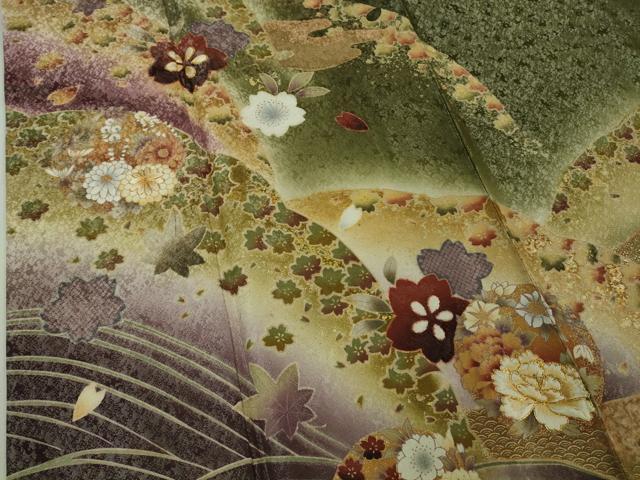 平和屋着物●極上　振袖　雪輪花山文　暈し染め　金彩　銀通し地　逸品　DZAB2577kh6_4
