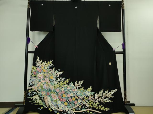 平和屋本店●極上　本加賀友禅作家　金津五雄　黒留袖　花籠に小鳥　証紙付き　逸品　DZAB2595kh6