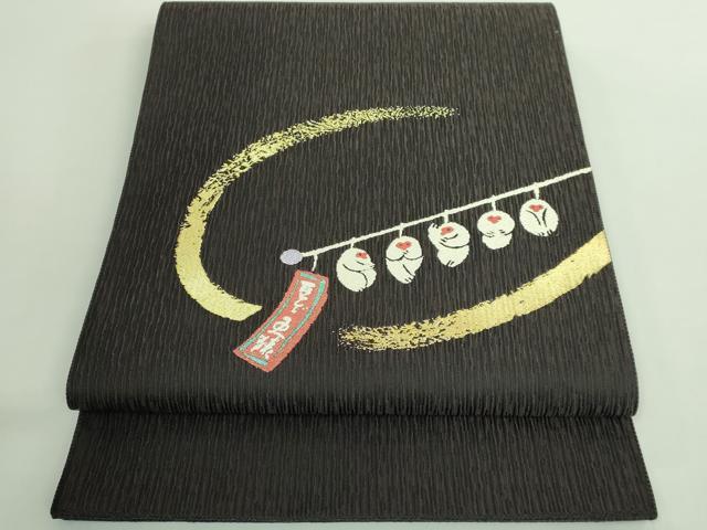 平和屋着物●極上　太鼓柄袋帯　豆ざる　黒地　金糸　逸品　DZAB2616kh6 平和屋着物○極上 太鼓柄袋帯 豆ざる 黒地 金糸 逸品 DZAB2616kh6
