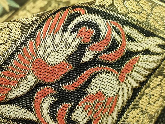 平和屋着物●極上　西陣　川島織物　六通柄　本袋帯　鳳凰花菱文　黒地　金糸　逸品　DZAB2621kh6 平和屋着物○極上 西陣 川島織物 六通柄 本袋帯 鳳凰花菱文 黒地 金糸