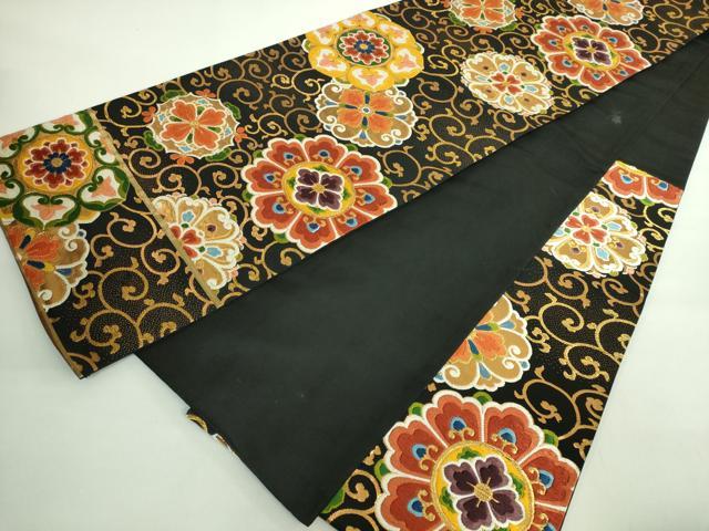 平和屋着物●極上　西陣　河合美術織物謹製　六通柄袋帯　唐織　正倉院花唐草　黒地　金糸　逸品　DZAB2627kh6