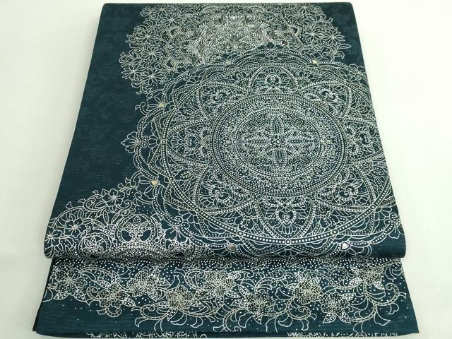 平和屋着物●極上　太鼓柄袋帯　正倉院花文　百入茶色地　銀彩　反端付き　逸品　DZAB2642kh6