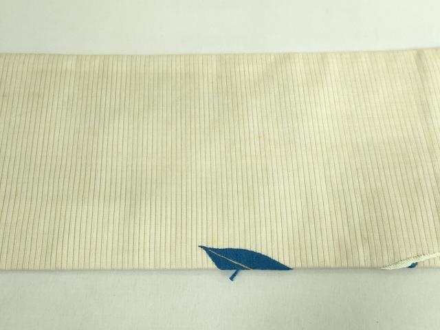 平和屋着物●極上　アンティーク　大正ロマン　九寸名古屋帯　総手刺繍　草花文　銀糸　逸品　DZAB2675kh6_7