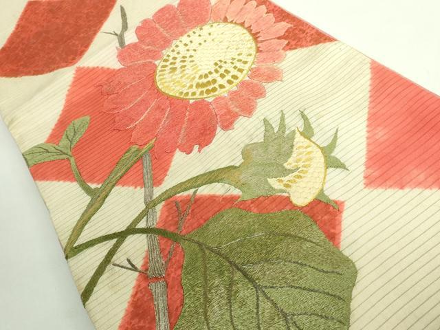 平和屋着物＊極上　夏物　アンティーク　大正ロマン　両面　太鼓柄　京袋帯　総手刺繍　向日葵　銀糸　逸品　DZAB2676kh6_1