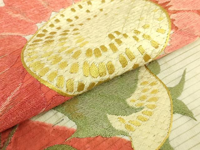 平和屋着物＊極上　夏物　アンティーク　大正ロマン　両面　太鼓柄　京袋帯　総手刺繍　向日葵　銀糸　逸品　DZAB2676kh6 平和屋着物＊極上 夏物 アンティーク 大正ロマン 両面 太鼓柄 京袋帯