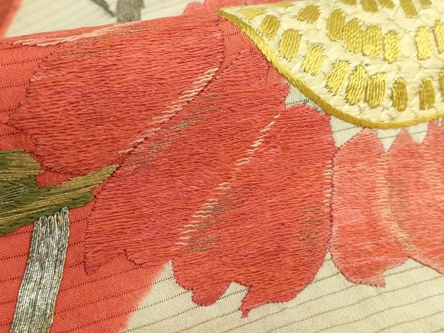 平和屋着物＊極上　夏物　アンティーク　大正ロマン　両面　太鼓柄　京袋帯　総手刺繍　向日葵　銀糸　逸品　DZAB2676kh6 平和屋着物＊極上 夏物 アンティーク 大正ロマン 両面 太鼓柄 京袋帯