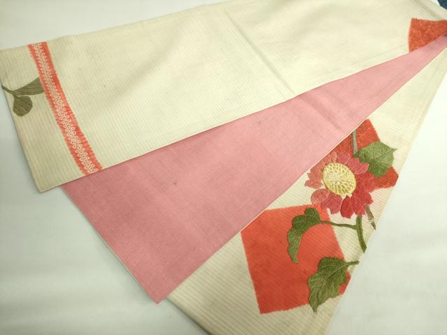 平和屋着物＊極上　夏物　アンティーク　大正ロマン　両面　太鼓柄　京袋帯　総手刺繍　向日葵　銀糸　逸品　DZAB2676kh6_5