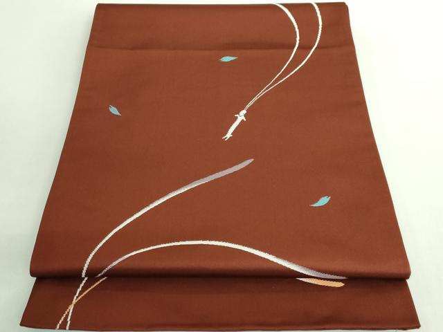 平和屋着物●極上　世界的人形師　辻村寿三郎　ジュサブロー　六通柄袋帯　花兎　錆色地　逸品　DZAB2692kh6