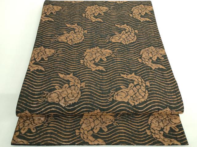 平和屋着物●極上　勝山織物　六通柄袋帯　荒磯　黒地　逸品　DZAB2696kh6